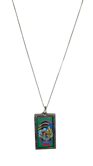 SS Chain w/Skull Rectangle Pendant