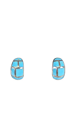SS Stone Inlay Half Hoop Post Earrings