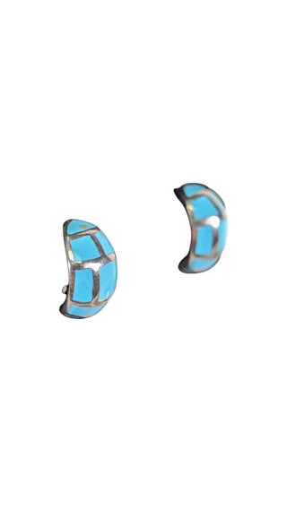 SS Stone Inlay Half Hoop Post Earrings