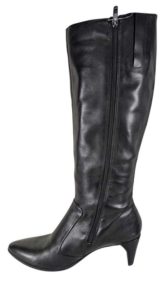 Leather Heeled Zip Up Pointed Toe