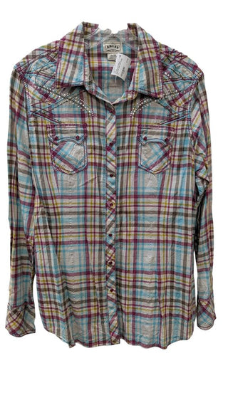 Long Sleeve Plaid/Gem Snap Front