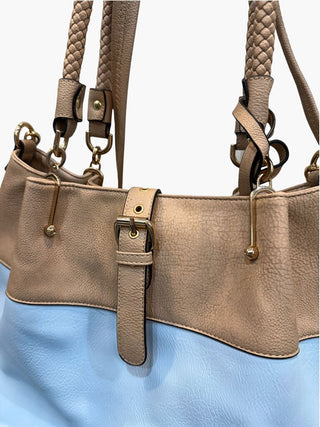 Vegan Leather Large Two Tone Shoulder Bag