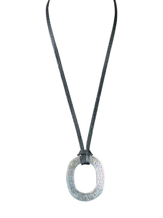 costume leather and silver pendant necklace