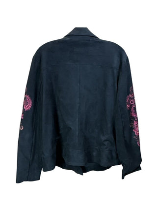 Suede Embroidered Zip Front