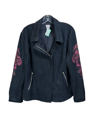 Suede Embroidered Zip Front