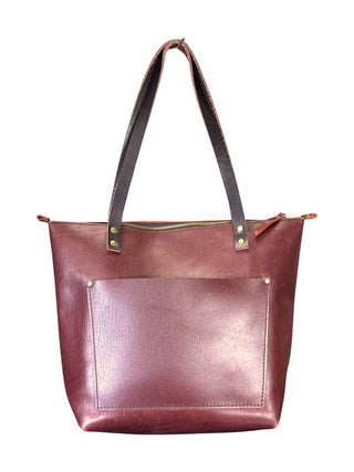Zip top leather shoulder bag