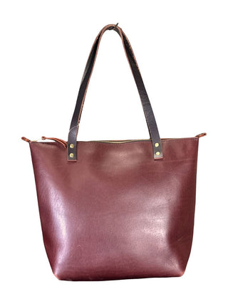 Zip top leather shoulder bag