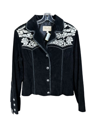 Embroidered Suede Button Front