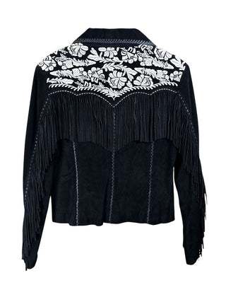 Embroidered Suede Button Front