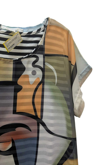 2 PIECE Striped Tank & Abstract Art Overlay