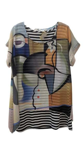 2 PIECE Striped Tank & Abstract Art Overlay