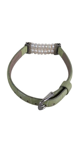 SS Pearl Leather Strap Bracelet