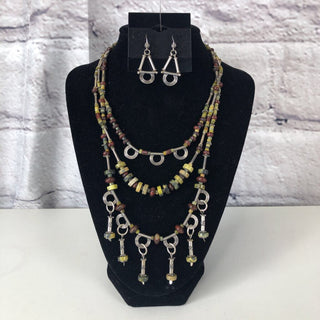 R Sterling triple strand stone necklace/earring set