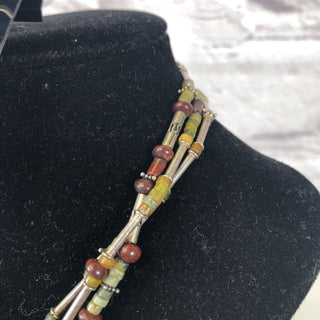 R Sterling triple strand stone necklace/earring set