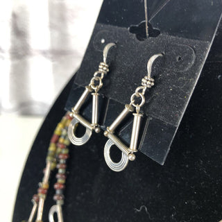R Sterling triple strand stone necklace/earring set