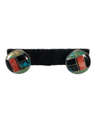 R Sterling inlaid stone clip earrings