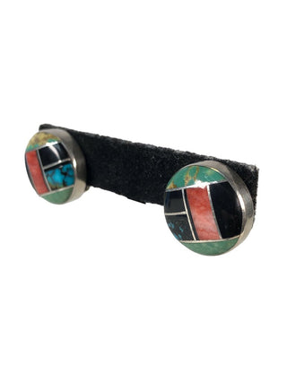 R Sterling inlaid stone clip earrings