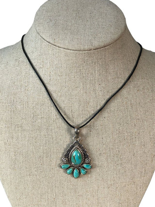 R Silver plated stone necklace on cording