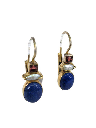 R vermeil lapis, garnet, & pearl earrings