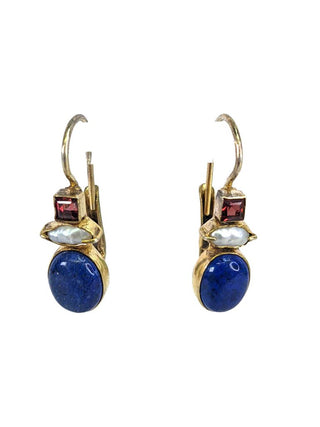 R vermeil lapis, garnet, & pearl earrings
