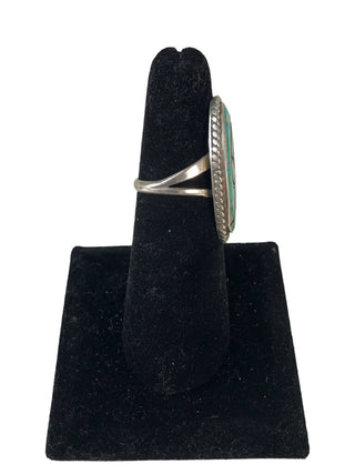 R Sterling inlaid stone ring