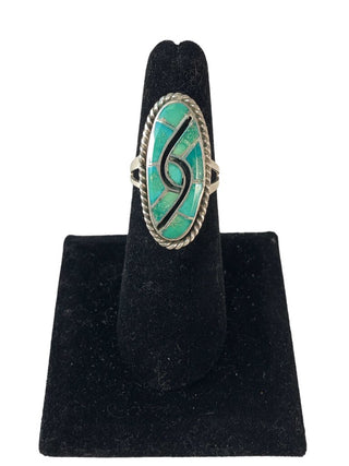 R Sterling inlaid stone ring