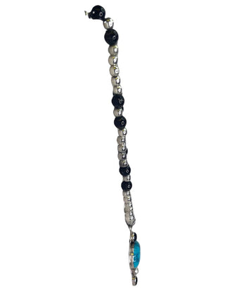 R bead chain necklace with sterling stone & pearl pendant