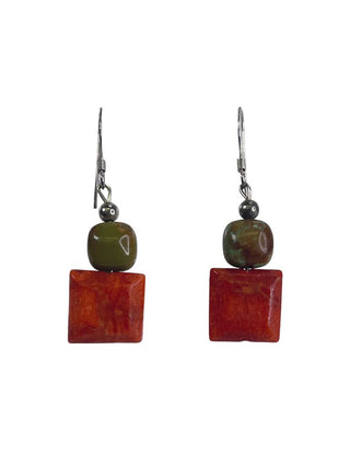 R turquoise & coral dangle earrings