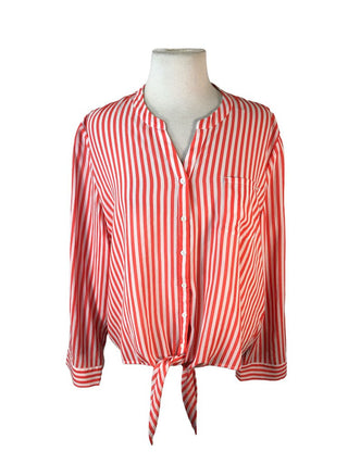 R Striped Button Front w/ Waist Tie