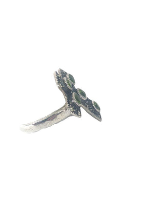 R sterling peridot cross ring