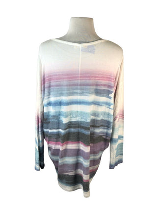 R striped print pullover top
