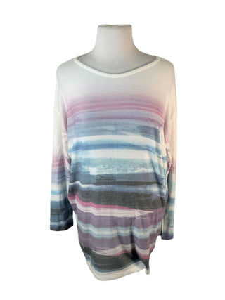 R striped print pullover top