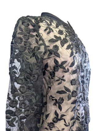 R Monochromatic Embroidered Floral Sheer