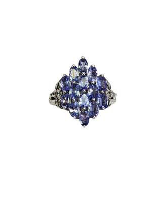 R sterling tanzanite cluster ring