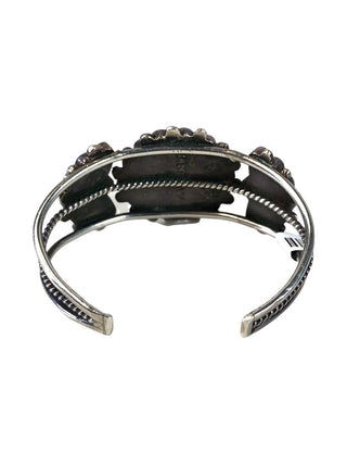 R Sterling inlaid stone flower cuff bracelet