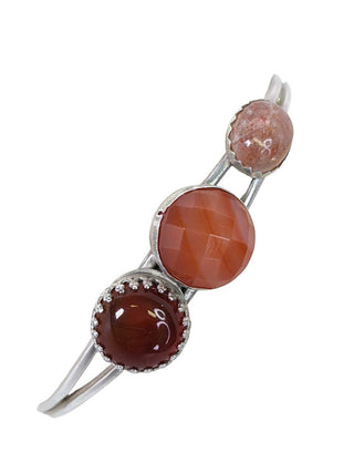 R sterling carnelian banded agate & sunstone cuff bracelet