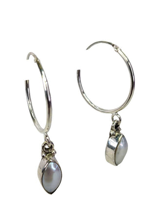 R sterling pearl hoop earrings