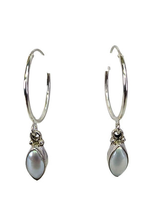 R sterling pearl hoop earrings
