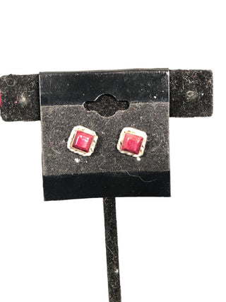 R Sterling square stone post earrings