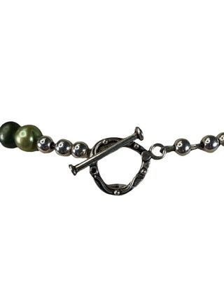 R Sterling stone pendant on pearl strand