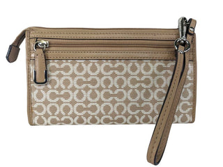 R canvas & leather monogram wristlet