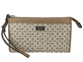 R canvas & leather monogram wristlet