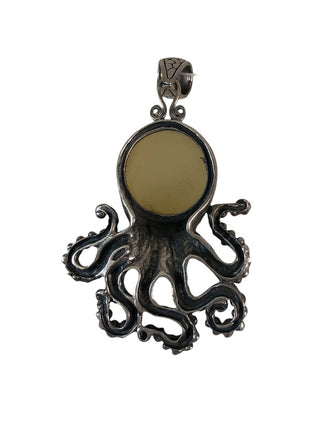 R Sterling Octopus Pendant w/ faux pearl