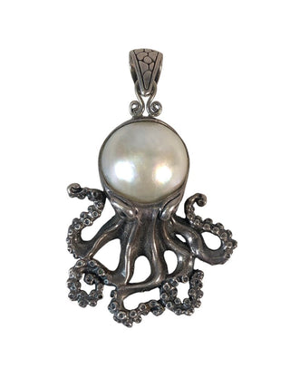 R Sterling Octopus Pendant w/ faux pearl