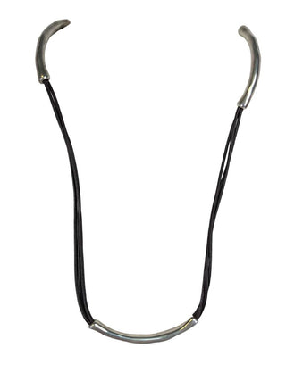 R leather metal necklace