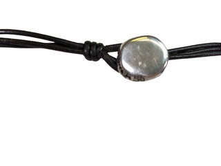 R leather metal necklace
