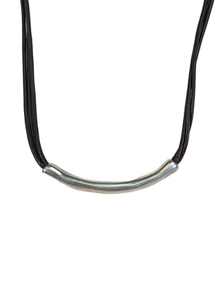 R leather metal necklace