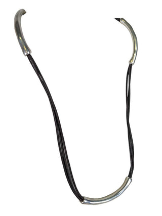R leather metal necklace