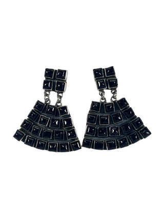 R sterling black onyx cluster fan earrings
