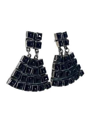 R sterling black onyx cluster fan earrings